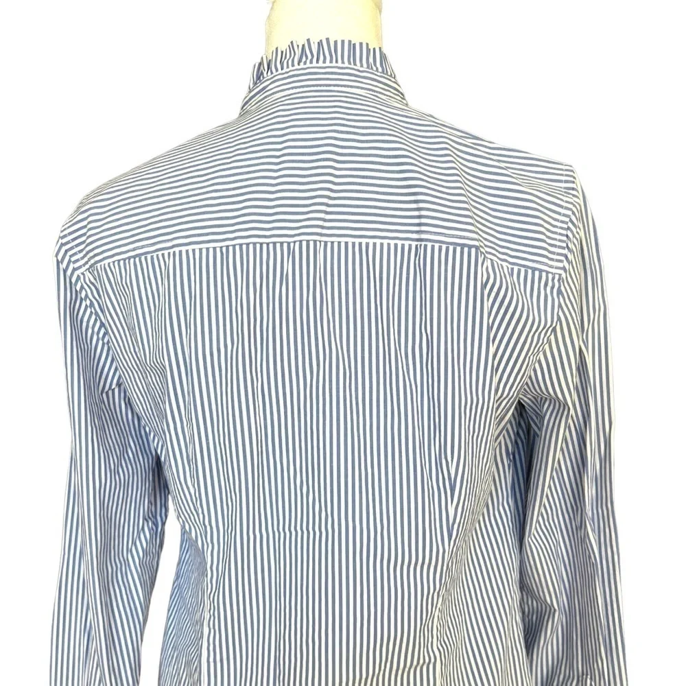 J. CREW Blue & White Striped Ruffle Blouse
